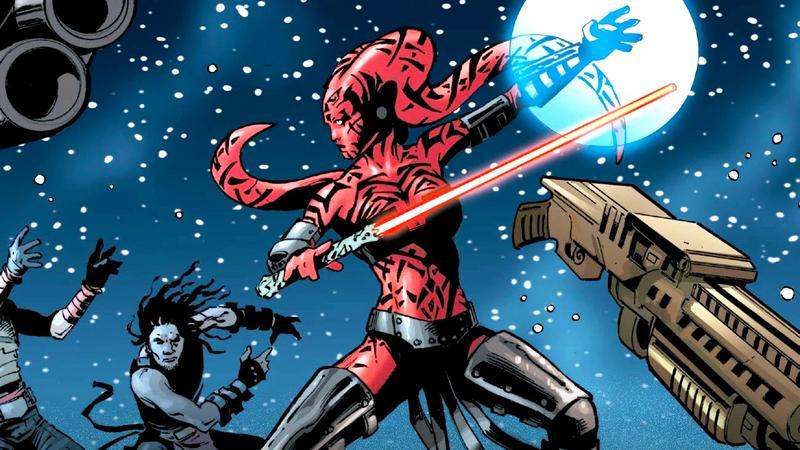 Darth Talon swinging her saber in Star Wars: Legacy