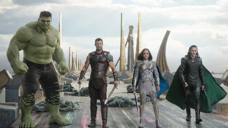 Thor, Hulk, Valkyrie, and Loki in Thor: Ragnarok