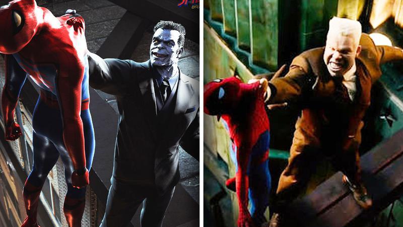 Tombstone holding Spider-Man in Spider-Man Brand New Day vs concept art.