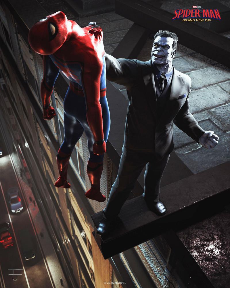 Tombstone holding Spider-Man concept art in Spider-Man Brand New Day.