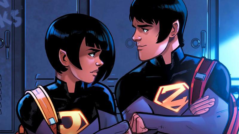The Wonder Twins looking at one another in a hallway in DC Comics