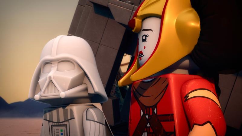 Darth Vader in white armor looking at Princess Amidala in LEGO Star Wars: Rebuild the Galaxy: Pieces of the Past