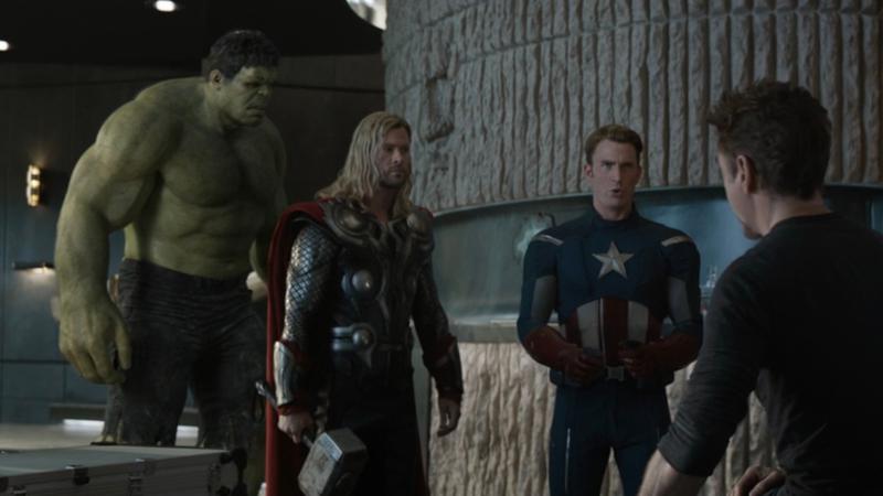 Hulk, Chris Hemsworth as Thor, Chris Evans as Captain America, Robert Downey Jr. as Tony Stark in Avengers: Endgame