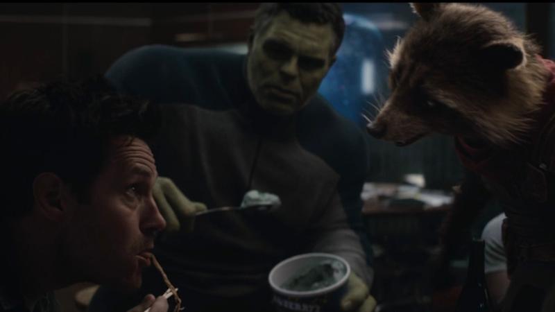 Paul Rudd as Scott Lang, Mark Ruffalo as Hulk, Rocket Raccoon in Avengers: Endgame