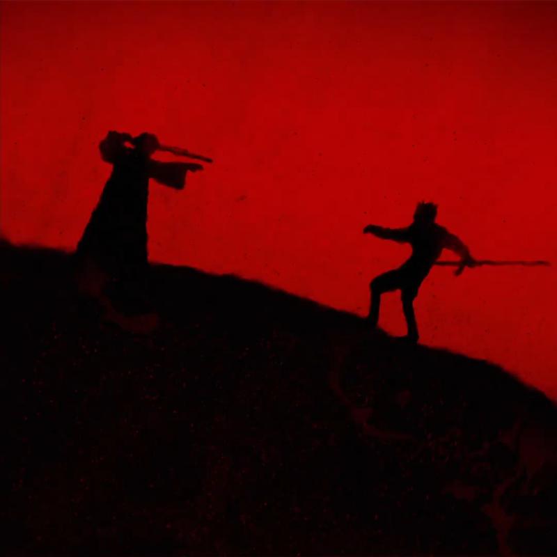Obi-Wan Kenobi and Darth Maul fighting on a red background in Maul: Shadow Lord.