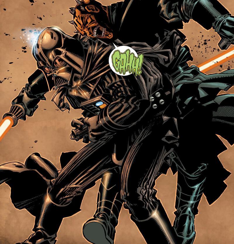 Darth Vader and Darth Maul fighting in Star Wars comics.