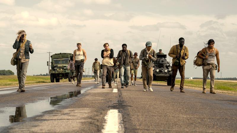 The cast of The Long Walk during the film.