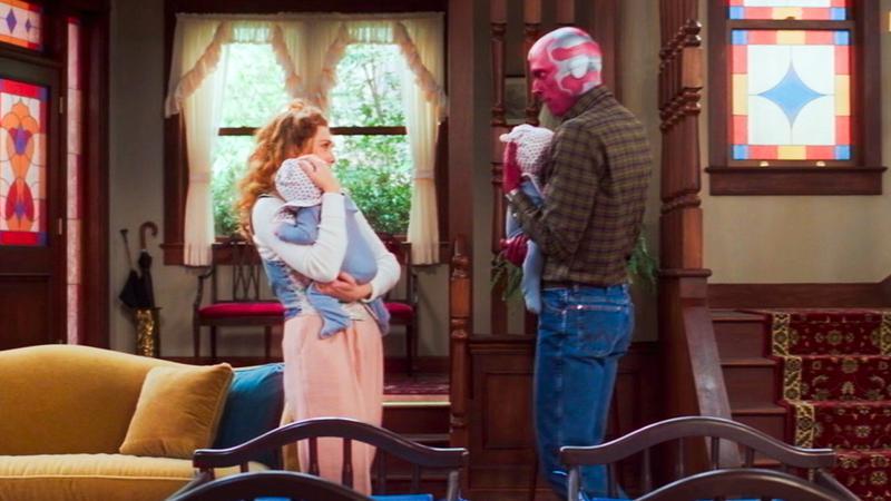 Wanda and Vision with the babies in WandaVision.