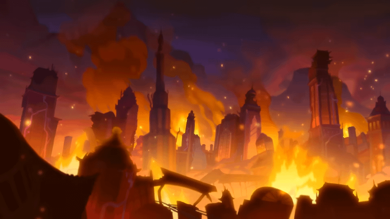 Zaofu burning and destroyed from Avatar: Seven Havens.