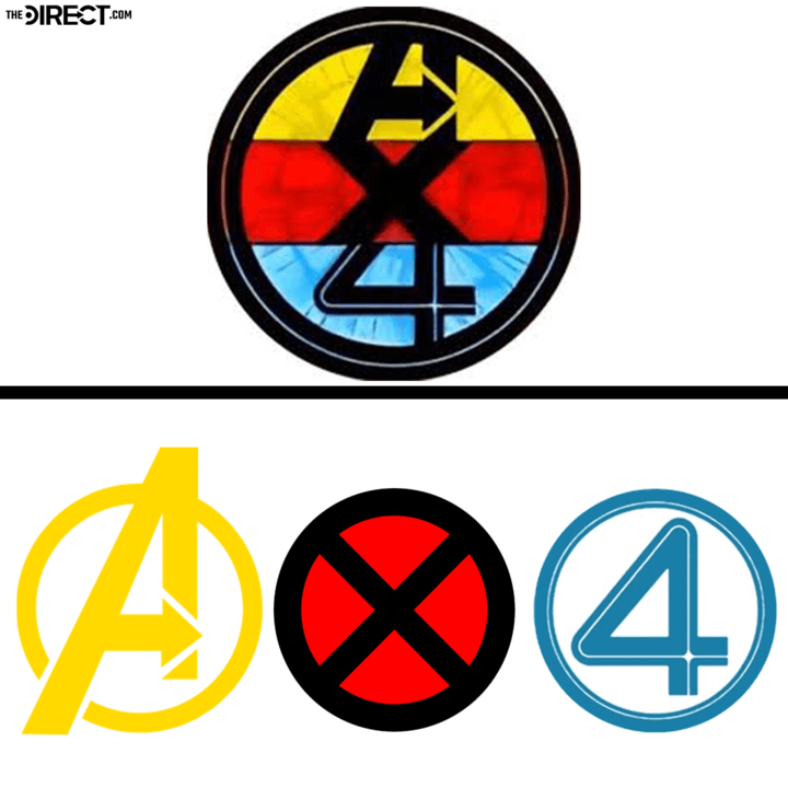 The Avengers, X-Men, and Fantastic Four crossover logo.