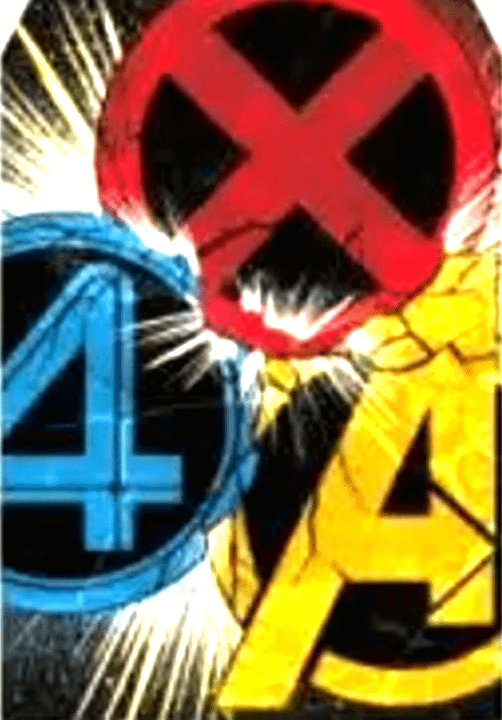 The Avengers, X-Men, and Fantastic Four crossover logo.