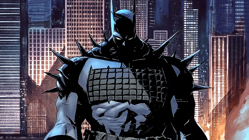 Absolute Batman rocks a spiky and bulky Bat-suit.