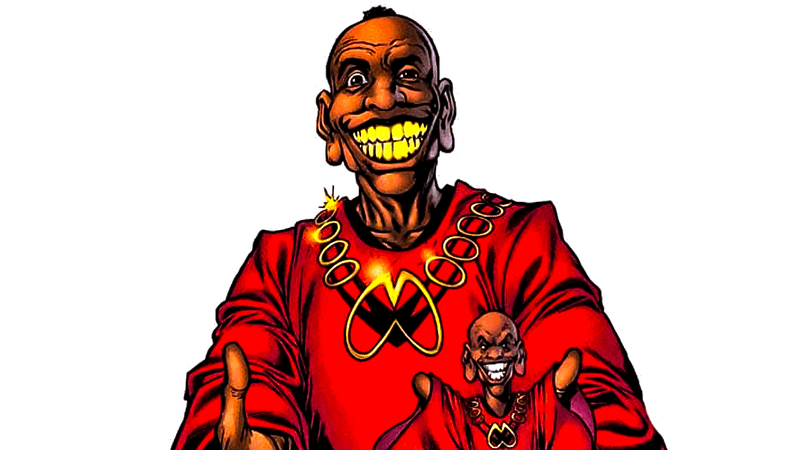 Achebe shows off his wide smile while wearing red robes in Marvel Comics.