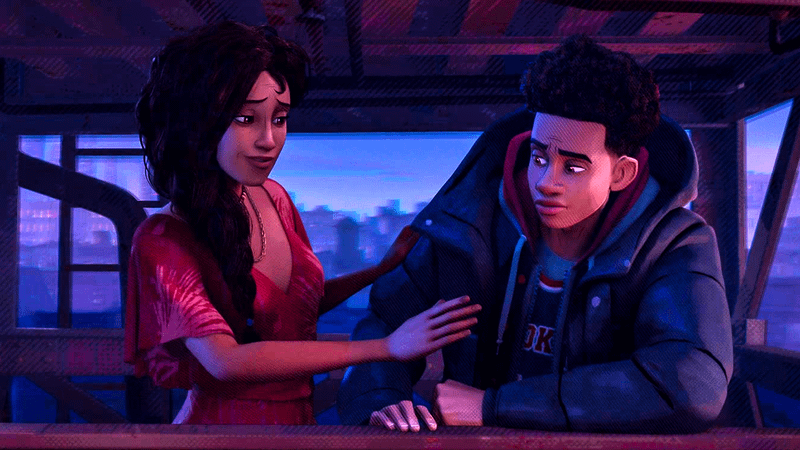 Miles and his Mother Rio in Spider-Man: Across the Spider-Verse.