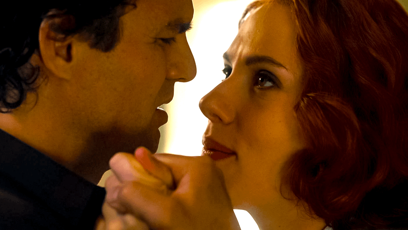 Mark Ruffalo as Bruce Banner, Scarlett Johansson as Natasha Romanoff in Avengers: Age of Ultron.