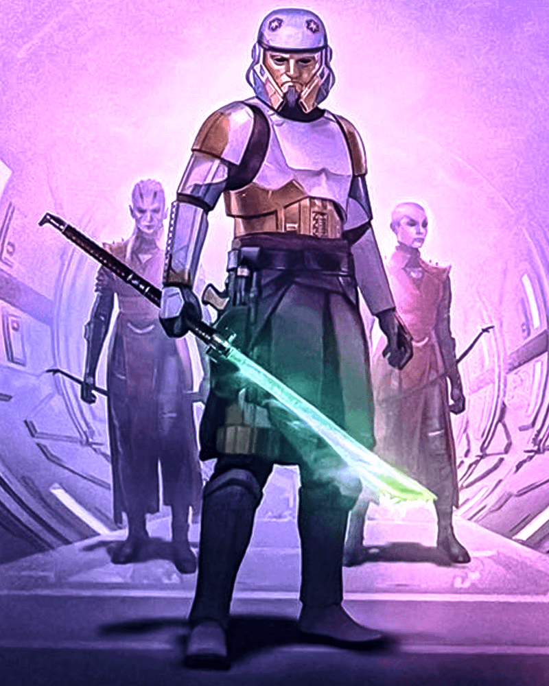 Captain Enoch with two Nightsisters behind him.