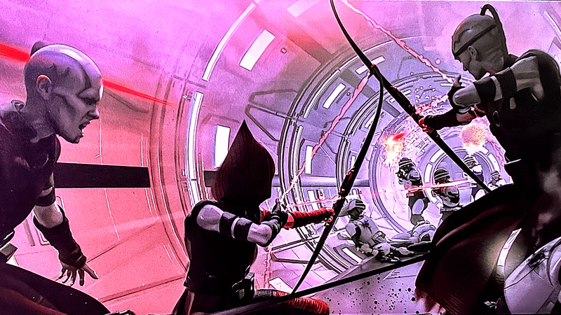 Three Nightsisters fight New Republic soldiers in D23 art.