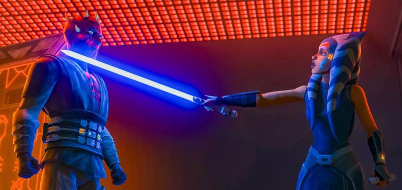 Ahsoka and Maul in Star Wars: The Clone Wars