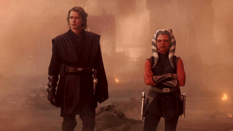 Anakin and Ahsoka in Clone Wars live action flashback.