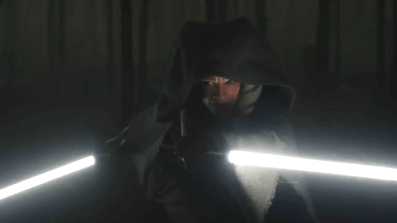 Ahsoka using white lightsabers in The Mandalorian.
