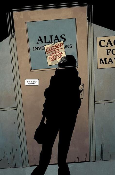 Jessica Jones looking at a note on her door.
