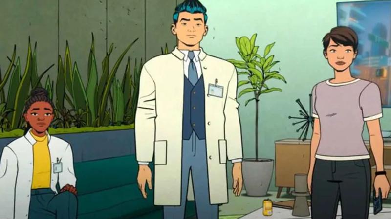 Amadeus Cho around friends in Your Friendly Neighborhood Spider-Man.