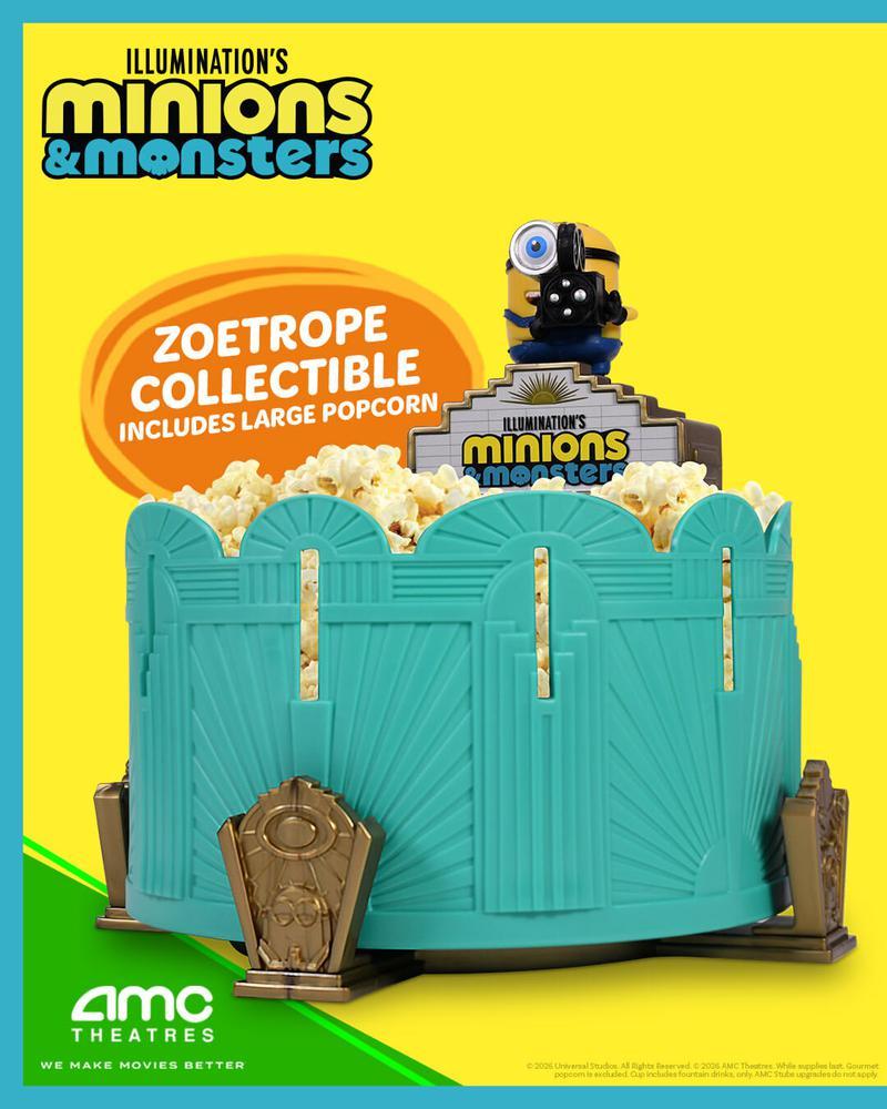 Zoetrope collectible popcorn bucket for 'Minions & Monsters.'