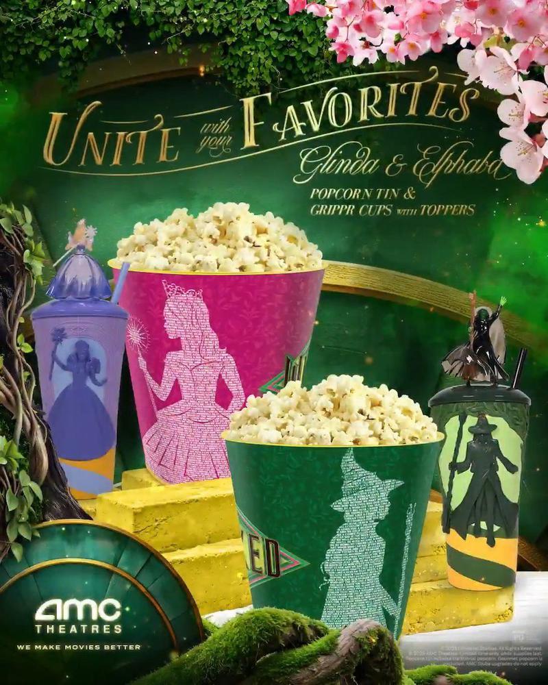 Wicked For Good, AMC Glinda and Elphaba Popcorn Tins and Cups with Toppers