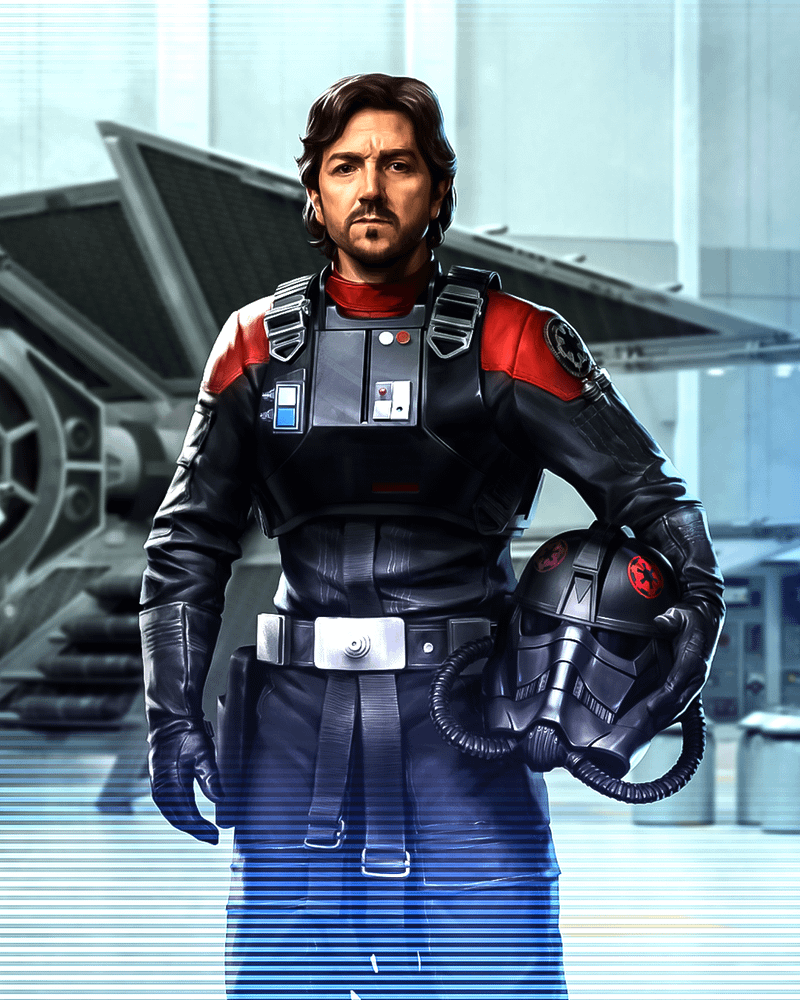 Diego Luna as Cassian Andor in Star Wars: Galaxy of Heroes.