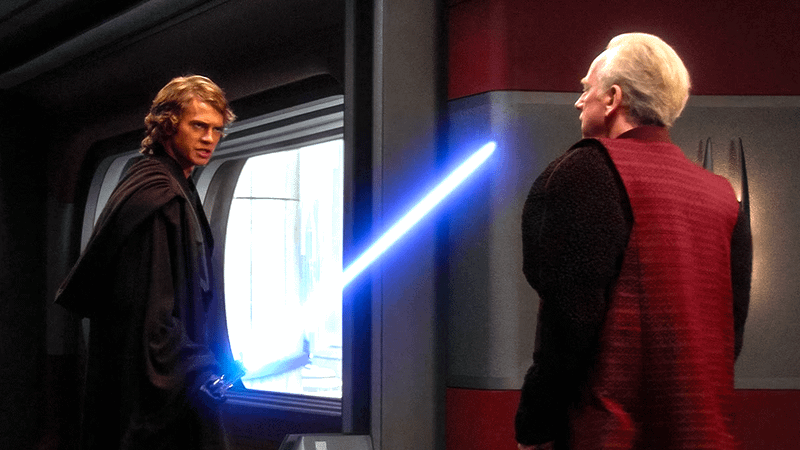 Anakin Skywalker confronts Chancellor Palpatine in Star Wars: Episode III - Revenge of the Sith.