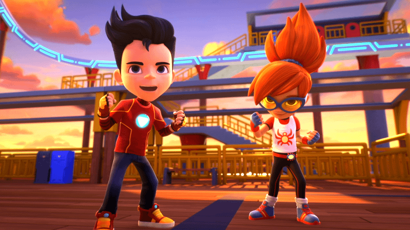 cartoon Iron Man and Anya Corazon in Iron Man and his Awesome Friends