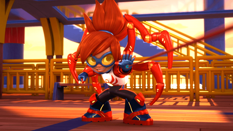 Anya Corazon using her spider legs and web in Iron man and his Awesome Friends