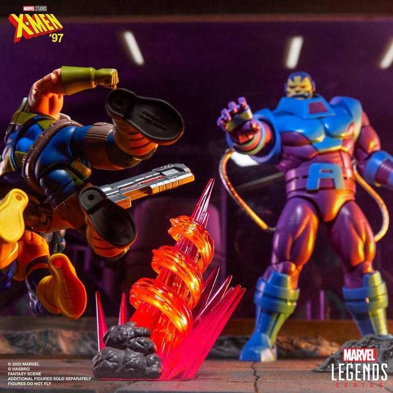 Marvel Legends Apocalypse figure shooting laser at Cable and Cyclops