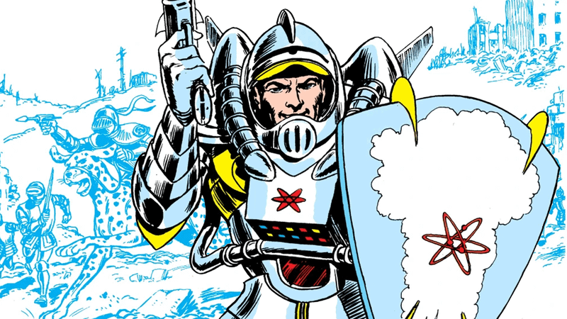 Gardner Grayle's Atomic Knight, armed, from Who's Who: The Definitive Directory of the DC Universe.