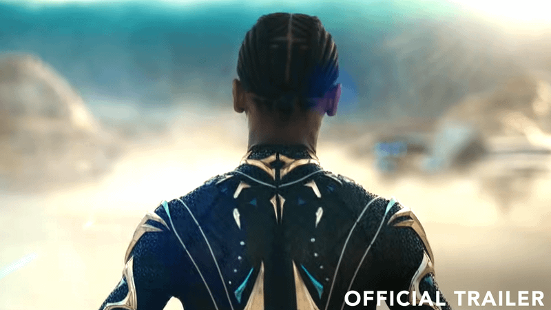 A better look of Shuri's suit, with the water wall surrounding.