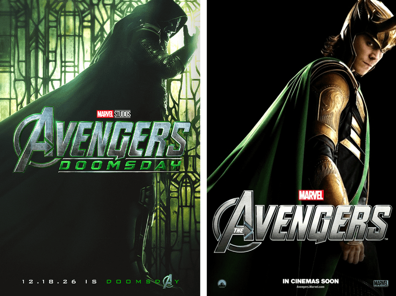 Doctor Doom alongside Loki in MCU posters.