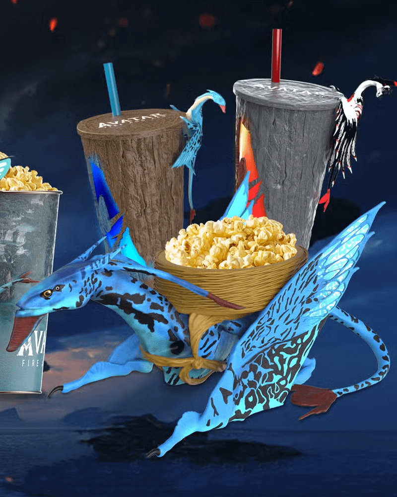 ikran popcorn bucket and drink containers from Cineworld for Avatar: Fire and Ash
