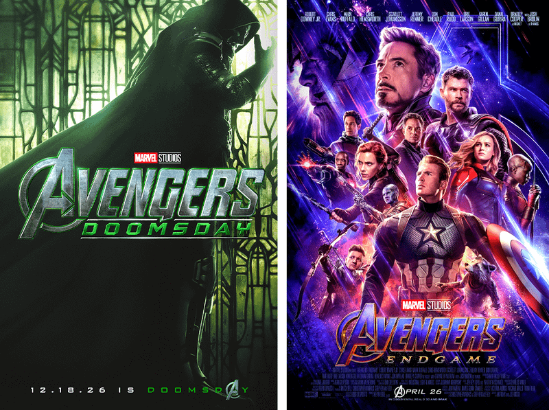 Avengers: Doomsday and Endgame character posters.