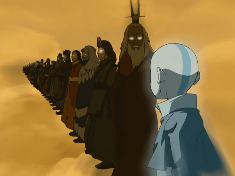 Avatar Roku explaining the Avatar State to Aang in Avatar: The Last Airbender.