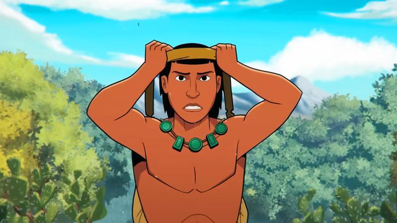 Yohualli tying a band around his head in Aztec Batman