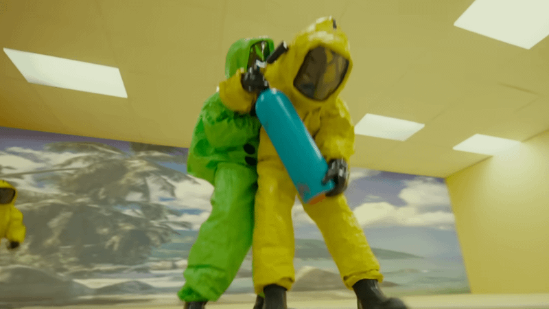 Async employees in Hazmat suits in Backrooms movie.