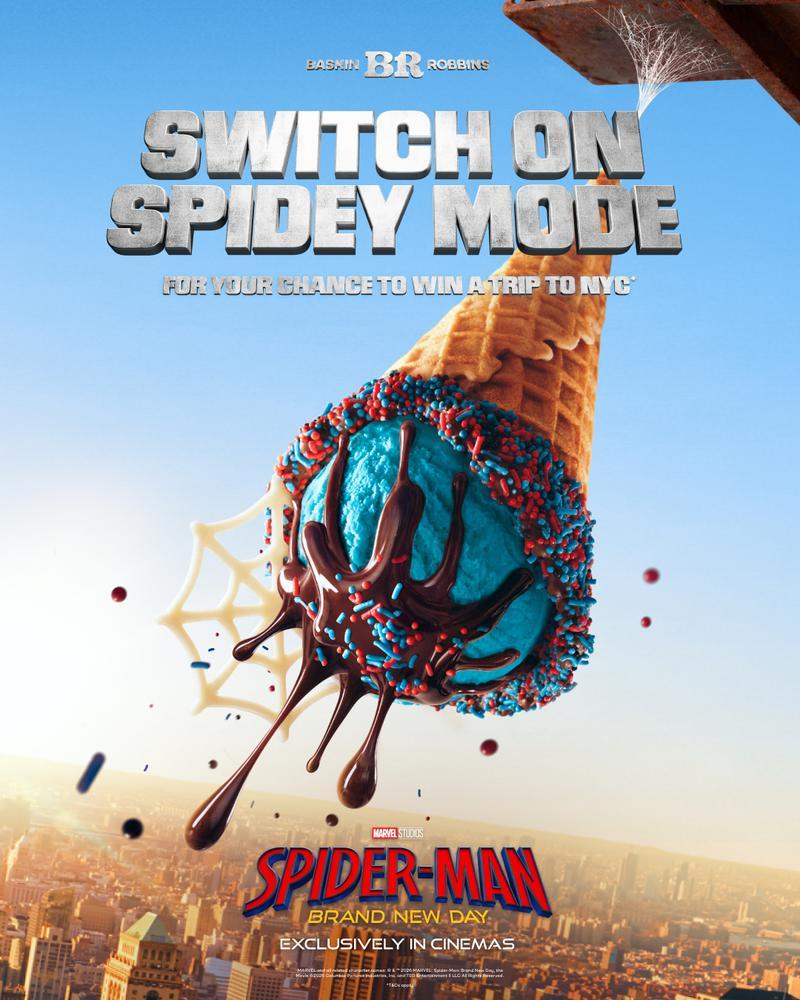 blue Baskin Robbins ice cream and cone for 'Spider-Man: Brand New Day.'