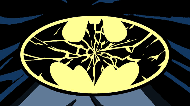 Damaged Batman logo for Batman: Nightfall.
