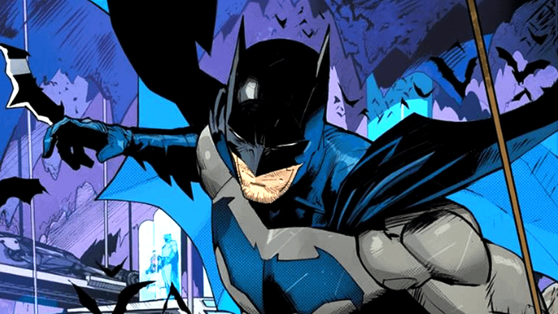 Batman throwing a batarang in DC Comics.