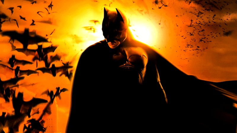 Christian Bale as Batman in 'Batman Begins' poster.