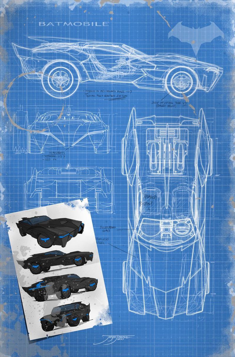 A blueprint of the Matt Fraction Batmobile