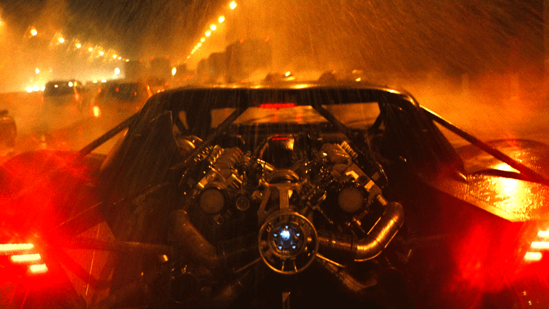 The back of Robert Pattinson's The Batman Batmobile