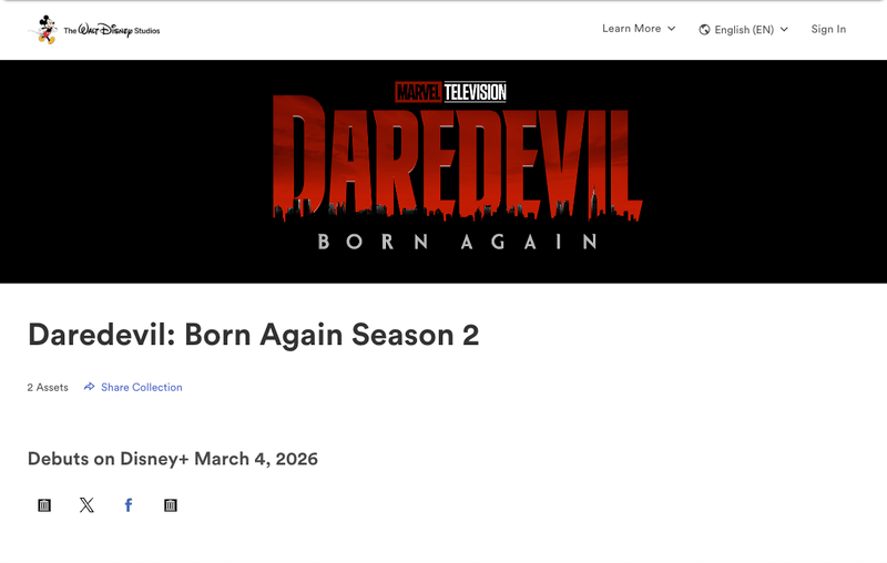 Daredevil: Born Again Season 2 press page with a March 4, 2026 date
