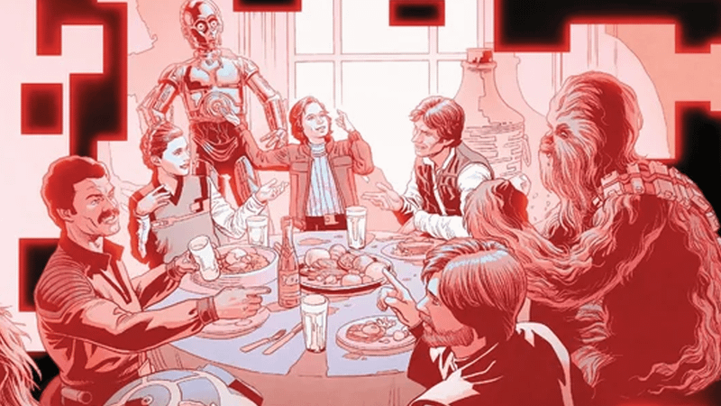 Star Wars characters around a dinner table in Legacy of Vader