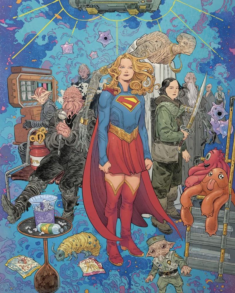 Supergirl alongside Ruthye and numerous aliens.